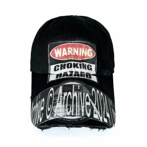 Warning Choking Hazard Distressed Baseball Cap