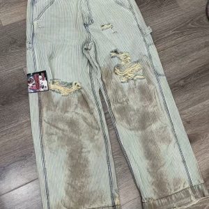 Distressed Pinstripe Carpenter Jeans