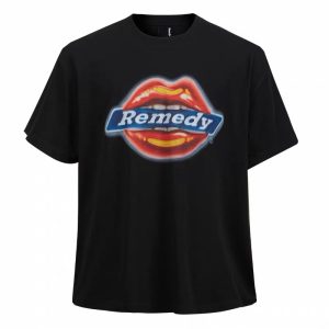 Remedy Lips Graphic Oversized T-Shirt - Black