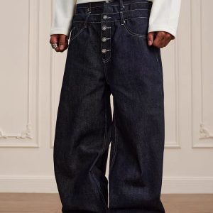 YATREW Double Waist Raw Denim Wide-Leg Jeans