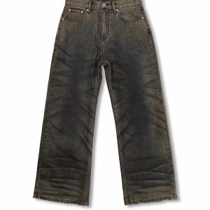 WANNA LAB Vintage Wash Wide-Leg Jeans