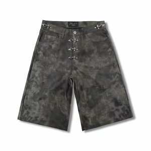 WANNA LAB Washed Faux Leather Bermuda Shorts